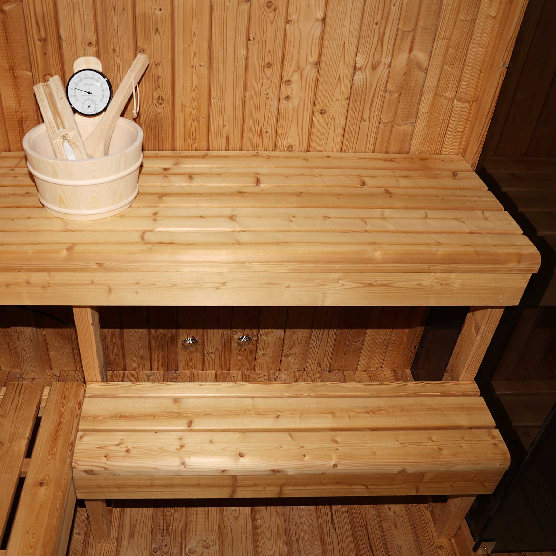 Outdoor Infrarot-Kombi-Sauna Borkum XL mit Vorraum und Harvia Saunaofen