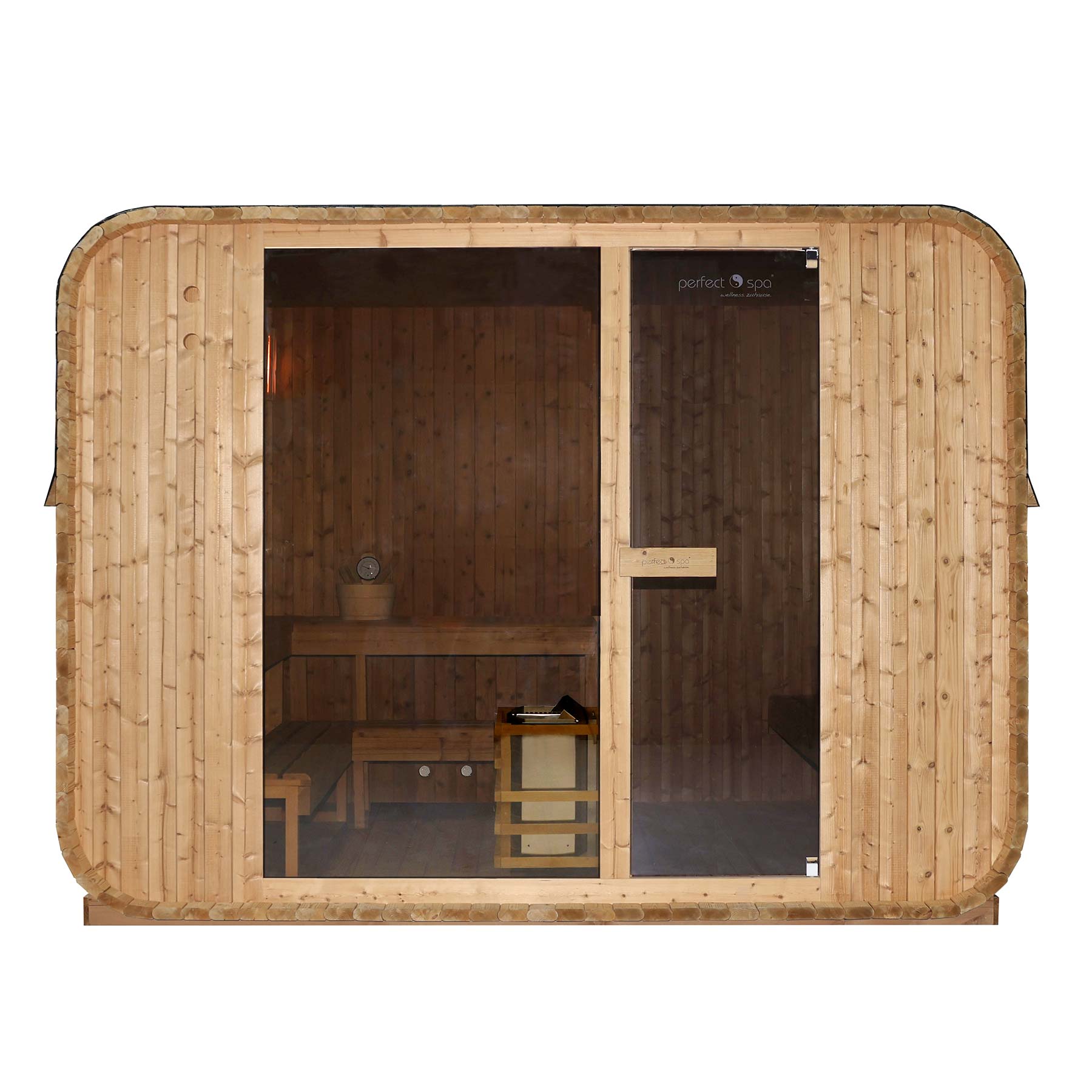 Outdoor Infrarot-Kombi-Sauna Borkum XL mit Vorraum und Harvia Saunaofen