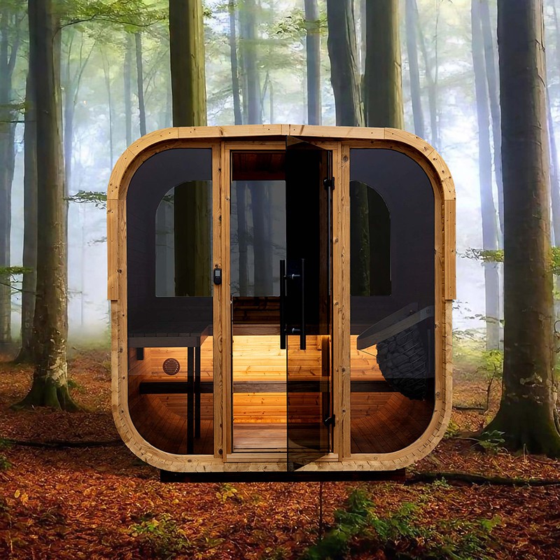 Fasssauna Quadra X Thermoholz moderne Gartensauna kaufen